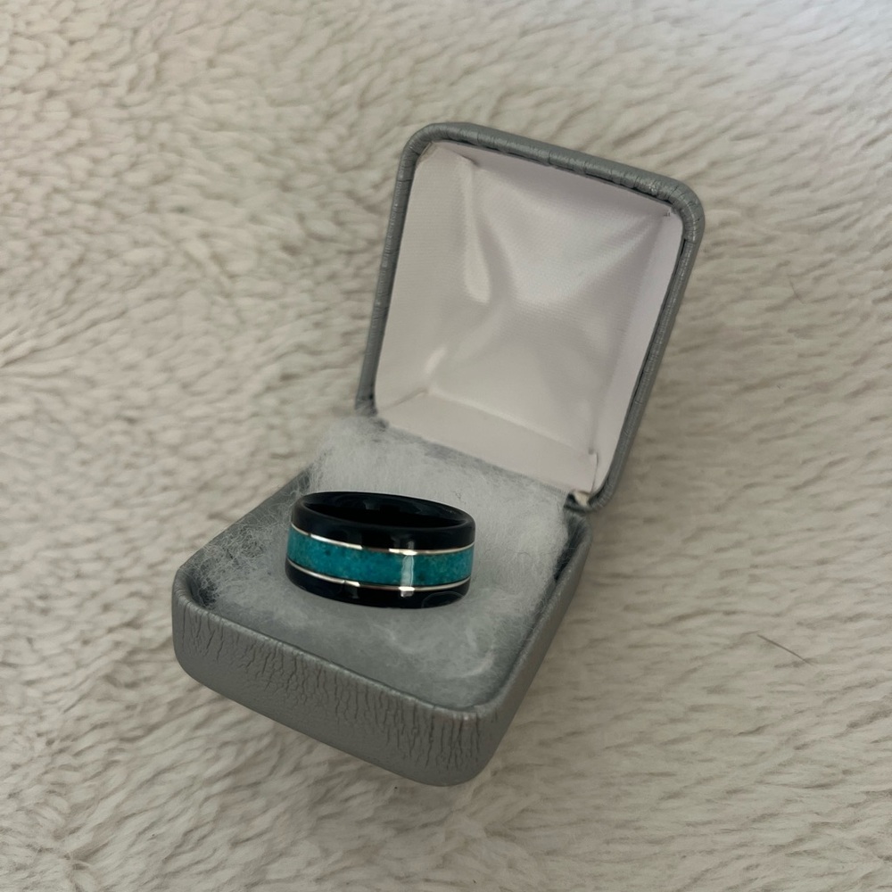 Men's Black and Turquoise Ring Size 10